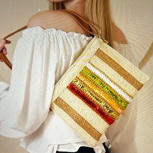 Sequin Stripe Raffia Crossbody/Clutch by Odiva